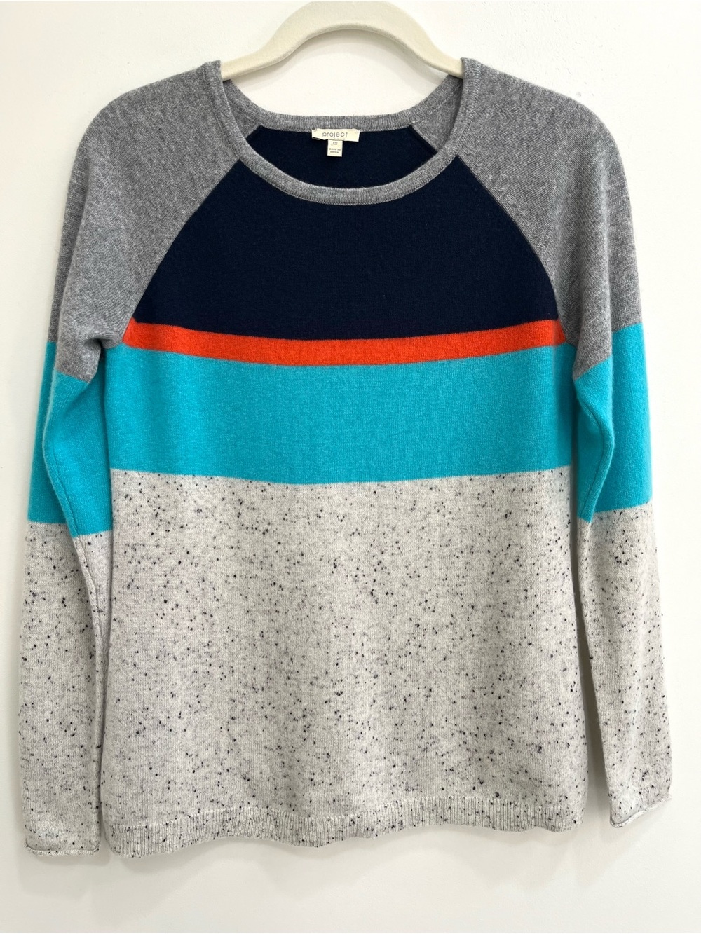 Project bold stripe colorblock cashmere crewneck sweater blue red gray XS